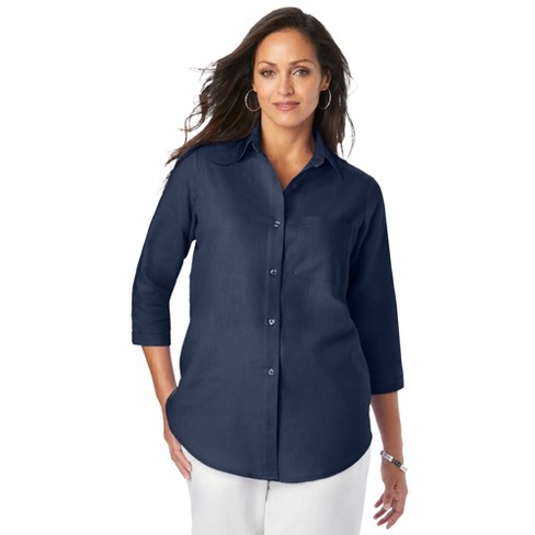Jessica London Women’s Plus Size Linen 3/4 Sleeve Tunic, 28 W - Navy ...