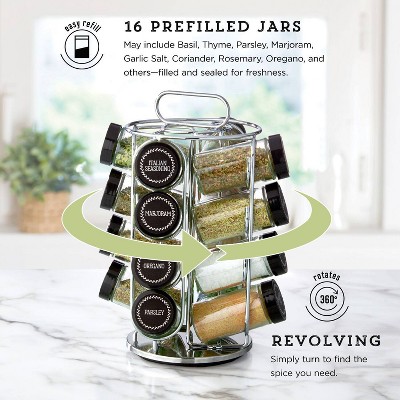Chrome Revolving Countertop Spice Rack with 16 Glass Jars