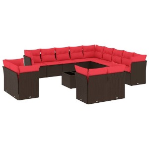 vidaXL 14 Piece Patio Sofa Set with Cushions - Brown and Red With Table - 1 of 4