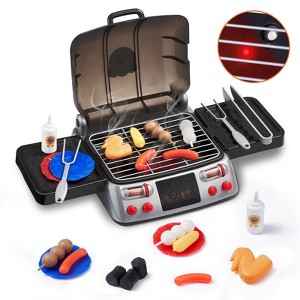 VEVOR Kids BBQ Grill Toy Set with Pretend Smoke Sound Light, Play Food & Kitchen Toy Accessories, Interactive Toddler BBQ Cooking Barbecue Playset - 1 of 4
