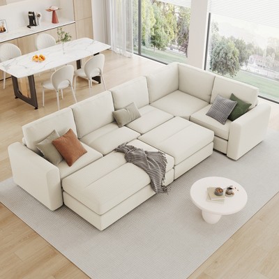 121.3" Modular Sectional Sofa Bed with 2 Movable Ottomans - Customizable L/U-Shape for Living Room