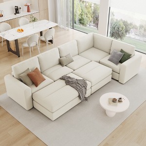 121.3" Modular Sectional Sofa Bed with 2 Movable Ottomans - Customizable L/U-Shape for Living Room - 1 of 4