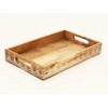 HomeRoots Set of Three Natural Rectangular Solid Wood Floral Handmade Serving Tray With Handles - 4 of 4
