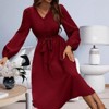 Coolmee Women's Puff Sleeve Dress V Neck Aline Elegant Flowy Wedding Guest Maxi Dresses with Belt - 2 of 4