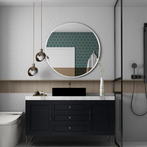 NicBex 32" Bathroom Mirror,Round Vanity Mirror with Metal Framed,Bathroom Mirror for Over Sink,Wall Mirror for Bathroom,Living Room,Bedroom - 1 of 4