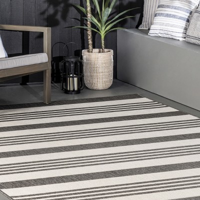 Coastal Charm Beige Stripe Easy-Care Synthetic Area Rug, 52" x 24"