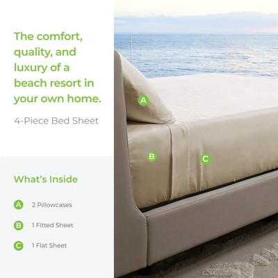 Queen Off-White Bamboo Cotton Deep Pocket Sheet Set