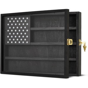 Challenge Coin Display Case, 4-Row Wooden Holder with Double-Groove Shelves, Lockable Acrylic Door for Military Collectibles - 1 of 4