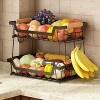 FURNIinspire 2 Tier Fruit Basket Banana Hangers Wooden Handle Detachable Fruit Holder Stand Vegetable Bread Snack Storage, Black, 9.36"*3.9"*14.04" - 2 of 4