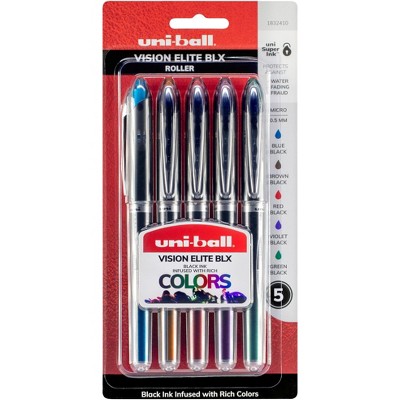 uni-ball Vision Elite Roller Ball Stick Pen, 0.5 mm Micro Tip, Assorted Colors, pk of 5