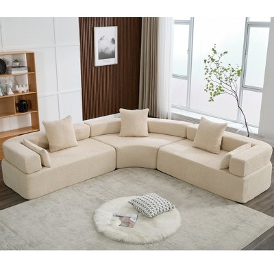 3 Piece Curved Modular Sectional Sofa, Oversized 4-Seater Upholstered Couch w/ Plush Boucle Fabric, Easy Assembly, Free Combination