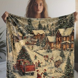 Lomsoe Christmas Santa, Snowman & Truck Print Flannel Blanket - All Seasons Soft and Warm Throw Blanket for Bed, Napping, Camping, Travel, Office - 1 of 4