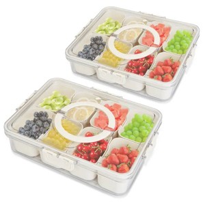 Divided Serving Tray 8 Compartments Snack Box Charcuterie Container Clear Snack Platter Organizer Storage Box with Lid Handle - 1 of 4