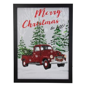 Northlight LED Red Vintage Truck "Merry Christmas" Wooden Framed Wall Art - 15.75" - Black - 1 of 3