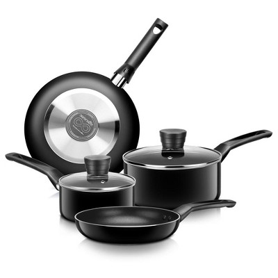 Serenelife 11 Piece Kitchenware Pots & Pans Set – Basic Kitchen Cookware,  Black Non-stick Coating Inside, Heat Resistant Lacquer (black) : Target