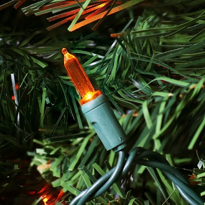 23' Orange LED Christmas Tree String Lights with Green Wire