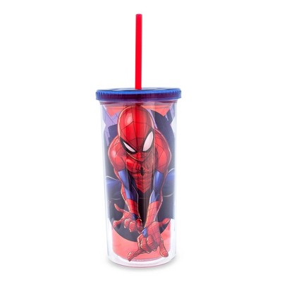 Silver Buffalo Marvel Comics Spider-Man Carnival Cup With Lid And Straw | Holds 20 Ounces