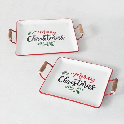 Sullivans Merry Christmas Metal Tray Set of 2, 15"L & 13"L Multicolored