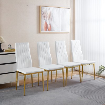 Set of 4 Modern High Back Dining Chairs with Metal Legs and PU Seats,Armless Design for Kitchen or Dining Room-The Pop Home