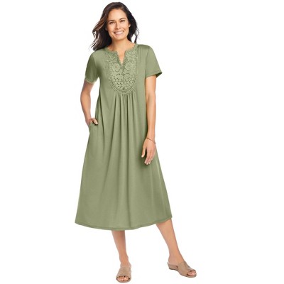 Woman Within Plus Size Embroidered Lace Bib Knit Dress