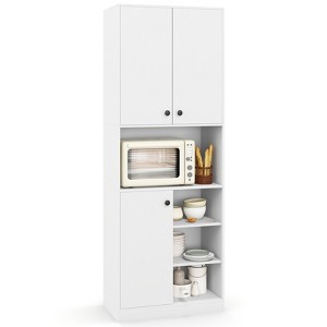 Costway Kitchen Pantry Storage Cabinet 65.5" Tall Modern Hutch Cabinet with Microwave Stand Brown/White - 1 of 4