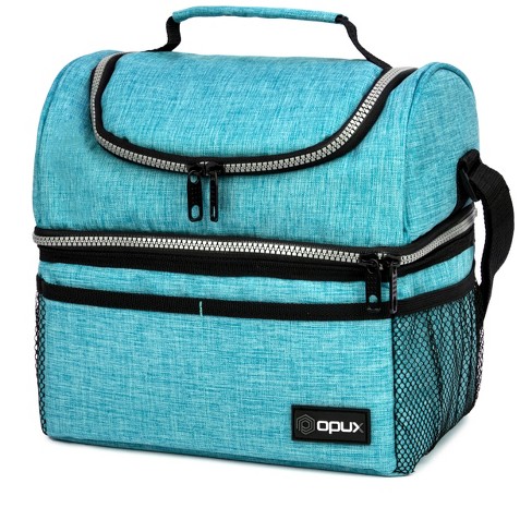 OPUX Double Decker Lunch Box Men Women, Insulated Leakproof Cooler Bag  Adult Work, Dual Compartment Pail Tote Boys Girls Kids (Heather Sea Blue)