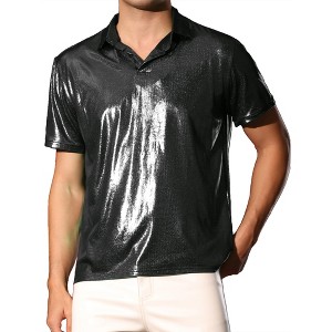 Lars Amadeus Men's Short Sleeves Shiny Disco Nightclub Party Golf Metallic Polo Shirt - 1 of 4