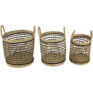 Northlight Set of 3 Open Honeycomb Weave Seagrass Storage Baskets with Handles 11.75" - 1 of 4