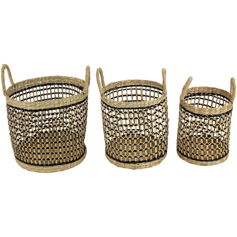 Northlight Set of 3 Open Honeycomb Weave Seagrass Storage Baskets with Handles 11.75", 1 of 7