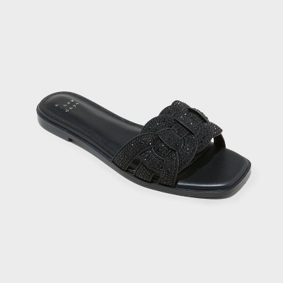 Women's Maggie Rhinestone Slide Sandals - A New Day™ Black 9