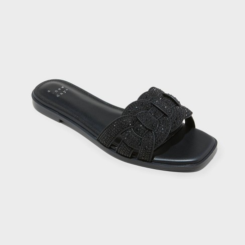 Women's Maggie Rhinestone Slide Sandals - A New Day™ Black 8.5