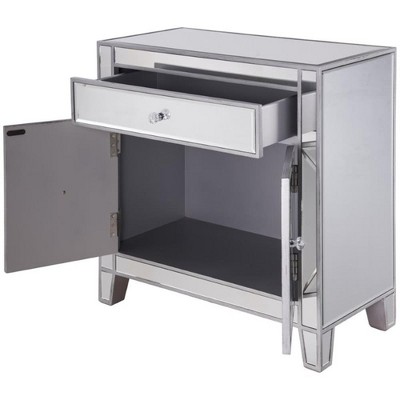 Silver Mirrored Glam Cabinet with 1 Drawer and 2 Doors