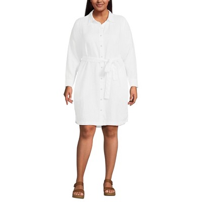 Lands' End Women's Linen Long Sleeve Button Front Shirt Dress : Target