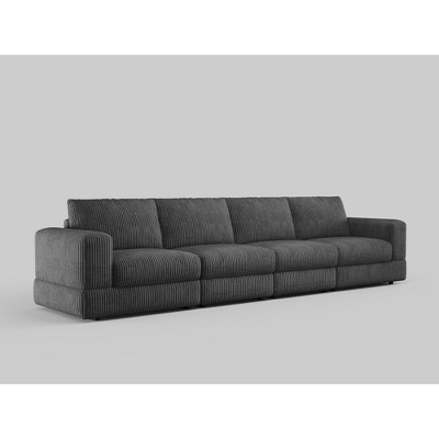 ATJafurn Modern Corduroy Sofa, Modular Sectional Upholstered Couch with Soft Pillows Backrest and Deep Seat for Living Room
