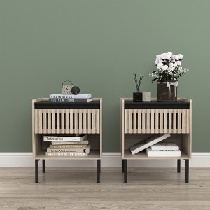 CIPACHO Modern 2-Piece Wooden Nightstand Set with Drawer Open Shelf for Bedroom Living Room Small Spaces - 1 of 4