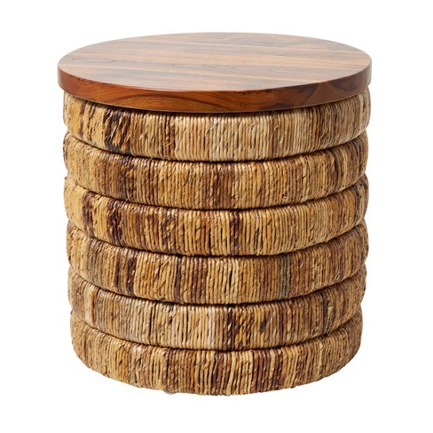 Olivia & May Seagrass Handmade Linear Wrapped Accent Table: Teak Wood, No Assembly Required - image 1 of 4