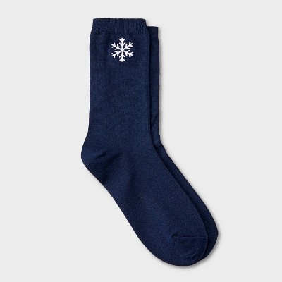 Women's Supersoft Embroidered Holiday Snowflake Crew Socks - Auden™ Navy 4-10