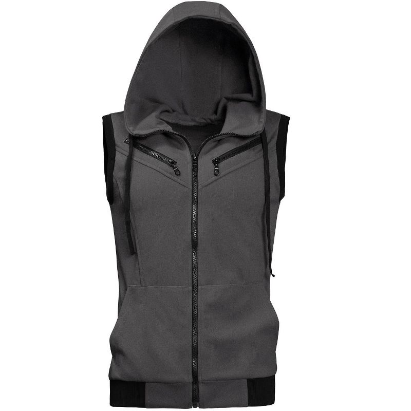 Lars Amadeus Men's Sleeveless Regular Fit Zipper Drawstring Hooded Vest Jacket, 2 of 7