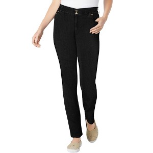 Woman Within Women's Plus Size Petite Secret Solutions; Tummy Smoothing Straight Leg Denim Jean - 1 of 4