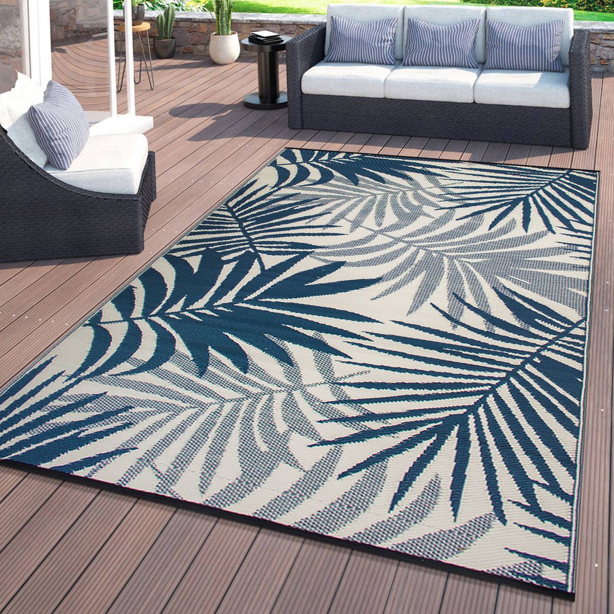 World Rug Gallery Modern Floral Reversible Plastic Indoor and Outdoor Picnic Mat, Camping Rug, RV Rug:  Quick Dry,  UV Protection - thumbnail 7