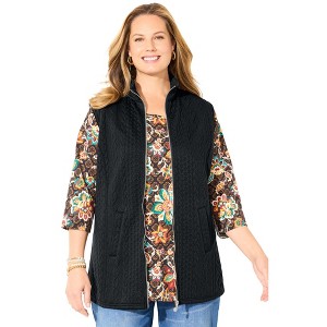 Catherines Women's Plus Size Zip-Front Cable Vest - 1 of 4