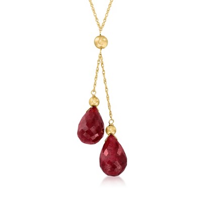 Ross-Simons 10.00 ct. t.w. Ruby Double-Drop Necklace in 14kt Yellow Gold