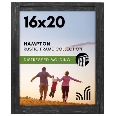 Americanflat 16x20 Picture Frame with Polished Plexiglass - Hampton - Distressed Wood Picture Frames - Charcoal Black