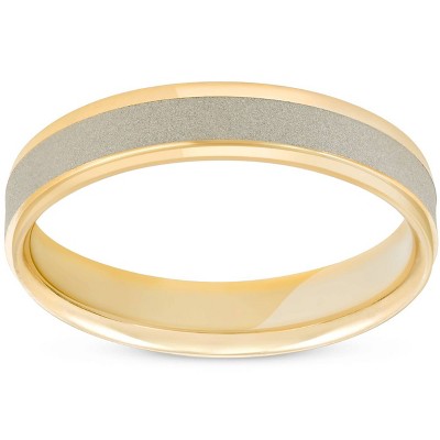 Pompeii3 4mm 14K White & Yellow Gold Two Tone Brushed Wedding Band