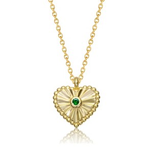 Guili 14K Gold-Plated Heart Pendant Necklace with Cubic Zirconia in Red, Green, Clear, or Blue for a Touch of Elegant Sparkle - 1 of 2