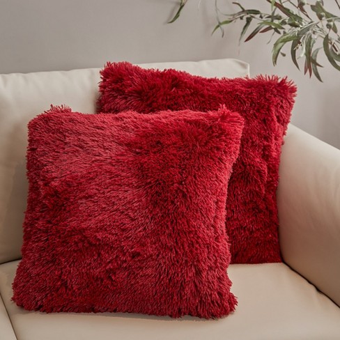 Cheer Collection Faux Fur Pillows - Decorative Throw Pillows for Couch &  Bed - Machine Washable - 18 x 18 - Maroon (Set of 2)