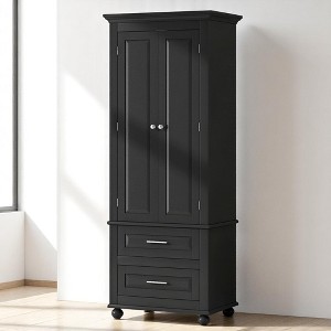 Tall Storage Cabinet with Adjustable Shelves and Drawers, MDF Freestanding Organizer with Double Doors for Bathroom, Office, or Kitchen - 1 of 4