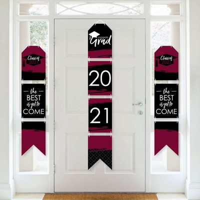 Big Dot of Happiness Maroon Grad - Best is Yet to Come - Hanging Vertical Paper Door Banners - 2021 Burgundy Party Wall Decor Kit - Indoor Door Decor