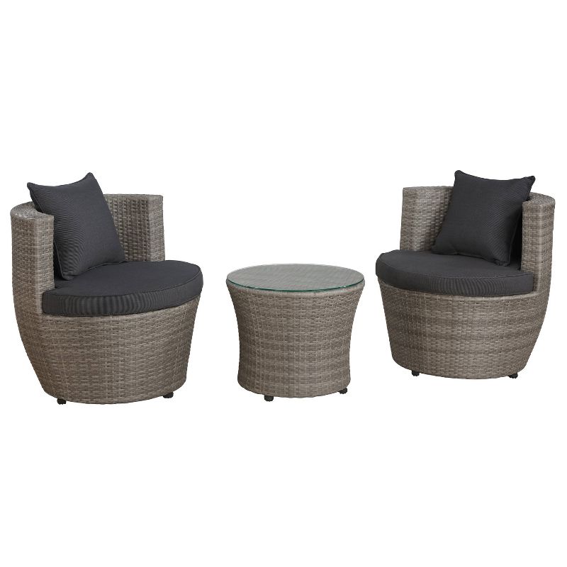 3pc Amelia Outdoor Conversation Set with 2 Round Chairs &#38; Table - Gray - Alaterre Furniture, 3 of 15