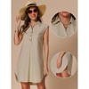 INSPIRE CHIC Women's Summer Linen Sleeveless V Neck Collared Casual Slit Beach Tunic Mini Dress - 2 of 4